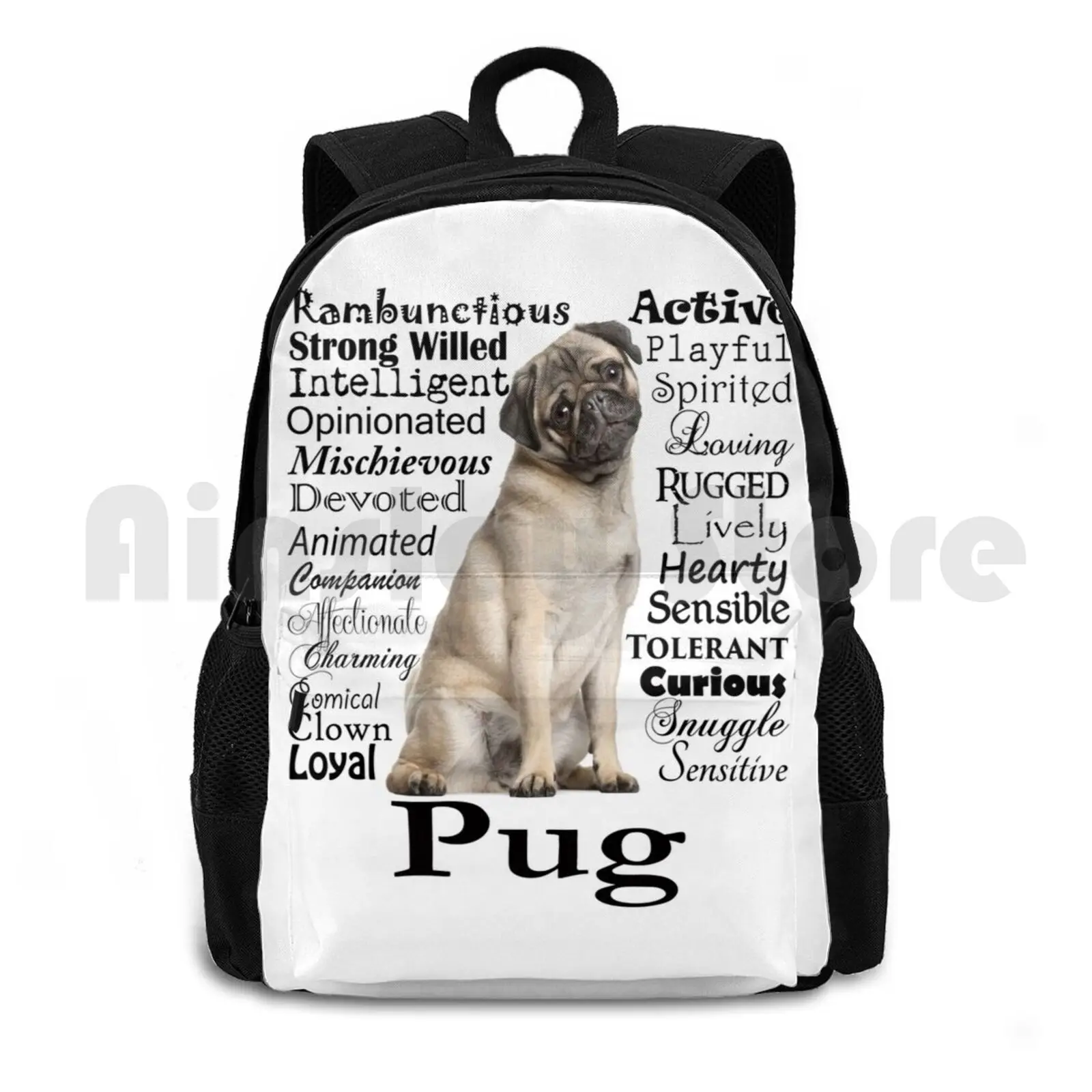 

Pug Traits Outdoor Hiking Backpack Waterproof Camping Travel Pug Puppy Dog Pet Animal Breed Traits Personality