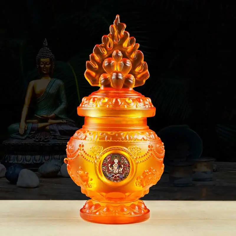 Tibetan Lotus Vase Buddha Decoration, Glazed Eight, Auspicious Mani Vase, Home Decoration, Auspicious