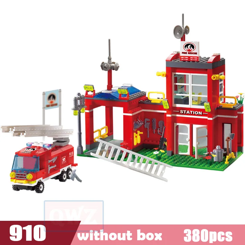 City Fire Station Building Blocks Truck Helicopter Boat Car Firefighter Bricks Assembled DIY Educational Toys For Children Gifts