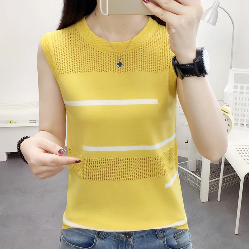 shintimes Hollow Out Womens Tank Tops Summer Loose Thin Knitted Vest Sexy Top Sleeveless Patchwork Casual Pullover Woman Clothes