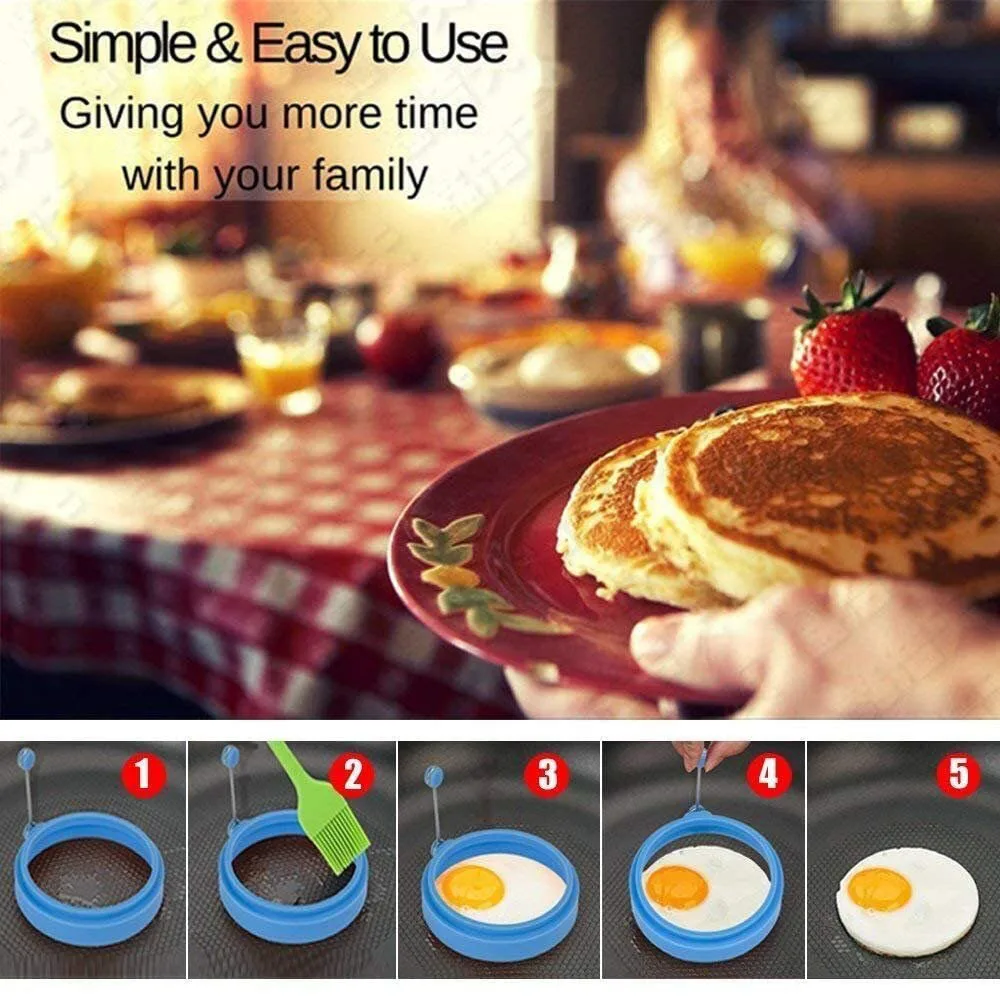 1PC Silicone Egg Mold Non Stick Egg Cooking Ring Scrambled Eggs Form With Handles Pancakes Maker Molds Breakfast Sandwich Cooker