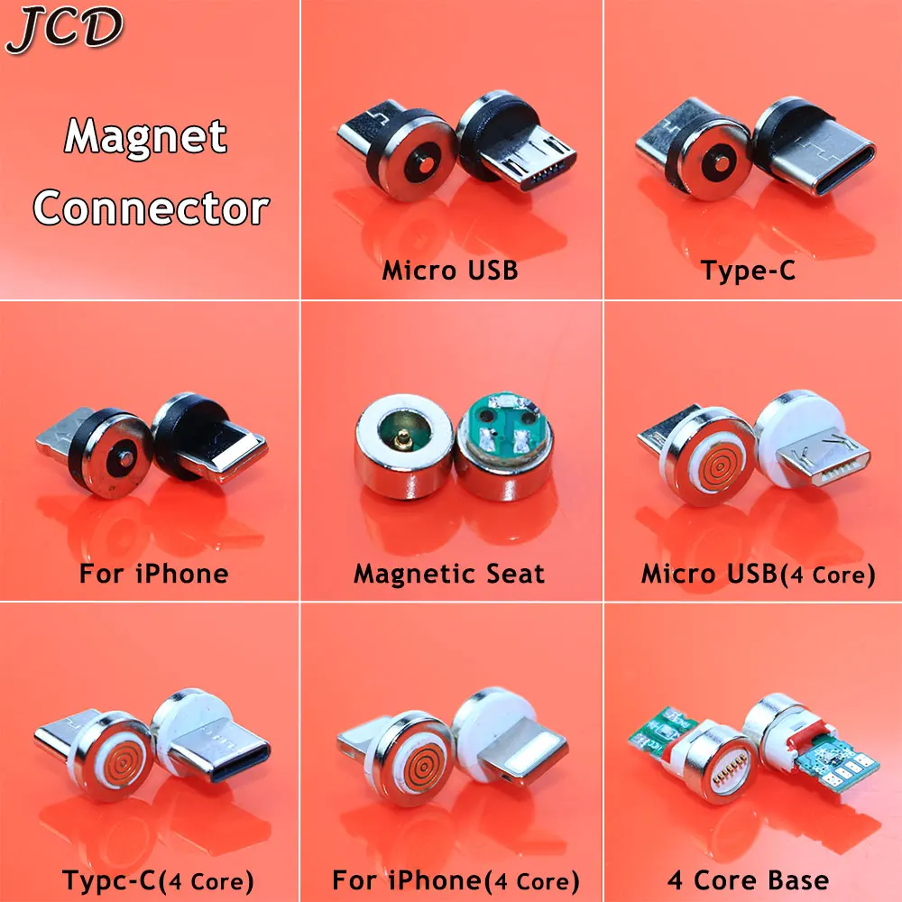 JCD 2pcs Magnetic Plug Micro USB Type C Magnet Connector Magnetic Seat Cable Adapter Mobile Phone Dust plug For iphone Huawei