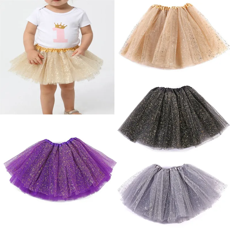 

Newborn Infant Baby Girls Ballet Dance Tutu Skirt 3 Layers Tulle Glitter Golden Sequins Fluffy Princess Mesh Pettiskirt Party