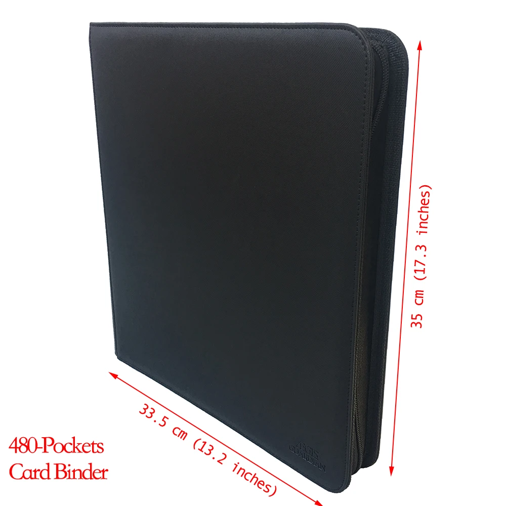 

AEGIS GUARDIAN Premium 12 Pockets Trading Card Album Folder - 480 Side Loading Pocket Zip Binder for TCG: Black