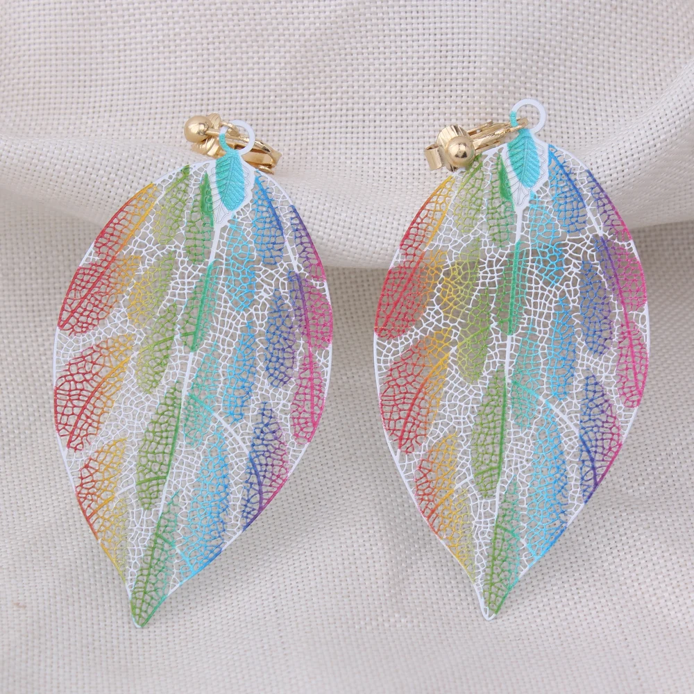 GRACE JUN Korea Style Copper Material Big Leaf Clip on Earrings Without Pierced for Womem Gold Color Ear Cuff Earrings Wholesale