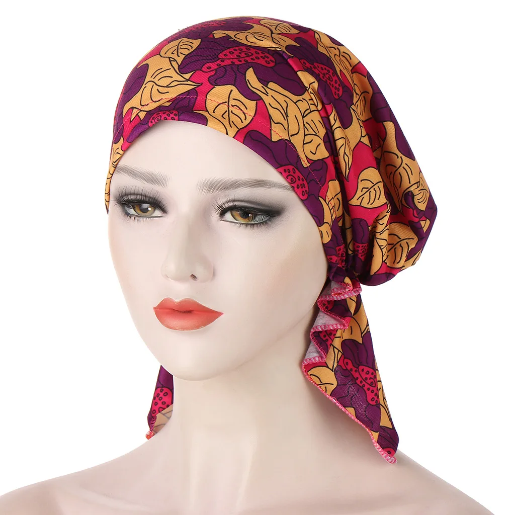 

Geometric Printed Flowers Women Inner Hijabs Cap Muslim Head Scarf Turban Bonnet Wear Ladies Wrap Under Caps وشاح