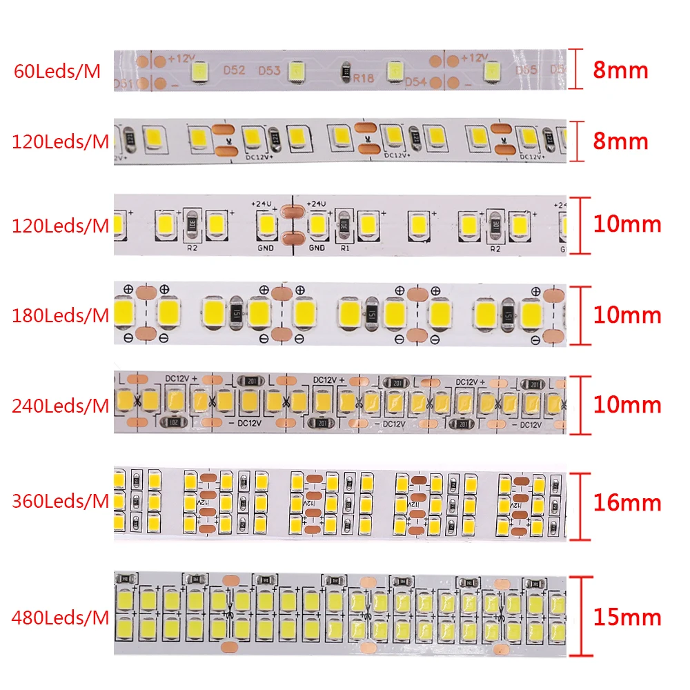 Tira de luces LED de 12V y 24V, cuerda de 5M, cinta Flexible de diodo, 120Led, 240LED, 480Led, resistente al agua, tira de retroiluminación de TV