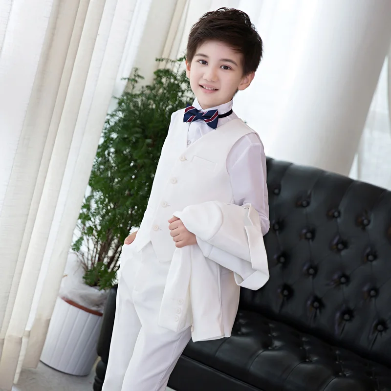 Ensemble de vêtements pour garçons, tenue pour enfants, beau vêtement à manches longues, deux boutons, costume de mariage 3 pièces sur mesure, veste, pantalon et gilet, 2020