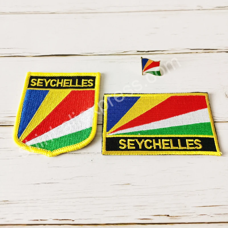 Seychelles National Flag Embroidery Patches Badge Shield And Square Shape Pin One Set On The Cloth Armband   Backpack Decoration