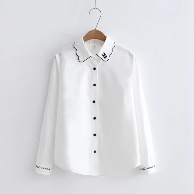 8 Styles Autumn Japanese Cotton Embroidered Blouse Long Sleeve White Shirt Shirt Woman Tops