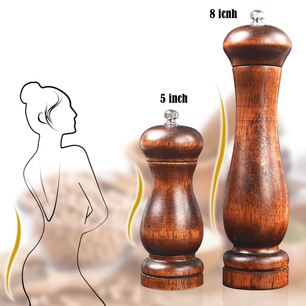 4PC Oak Pepper Grinder Coarse Salt Solid Wooden Oak Pepper Mill Handheld With Adjustable Ceramic Core Manual Kitchen Tools