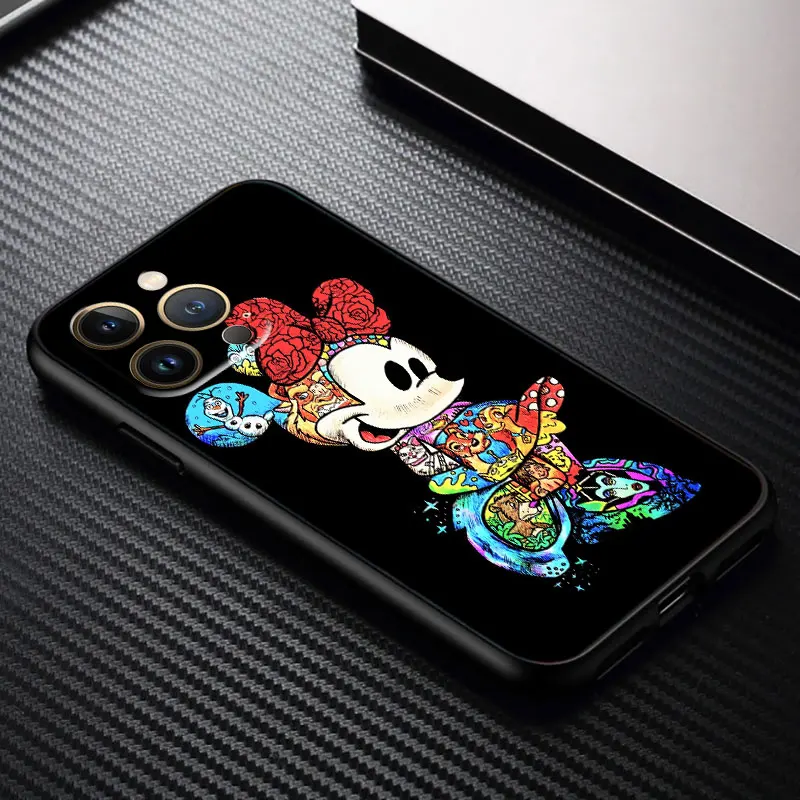 Mickey Tattoo Cartoon For Apple iPhone11 12 13 Pro Mini X XR XS Max 7 8 Plus Black luxury Silicone Soft Phone Case