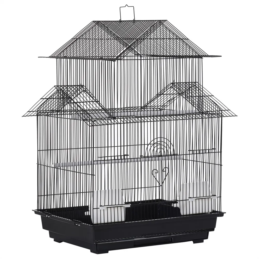 PawHut Birdcage Metal birdcage for Canaries 2 feeders and hangers finches 51x40x67 cm black