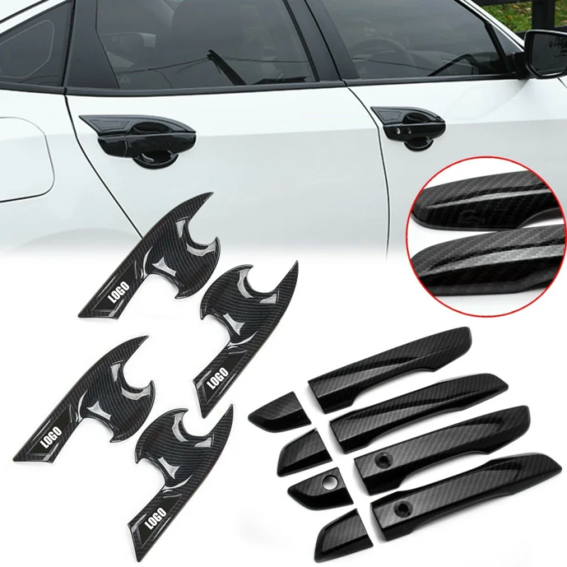 Car Exterior Door Handles Covers+Bowl For Honda for Civic 10th 2016 2017 2018 2019 with Keyless Carbon Fiber Style