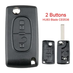 2 Knop Zwarte Auto Vervanging Flip Vouwwagen Remote Key Case Geen Chip Met Ongesneden Blade Fit Voor Peugeot 207 307 308 407 Auto