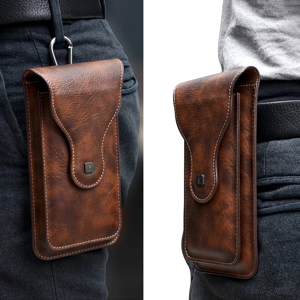 VIETAO-Leather Belt Bag for Men, Portable, Running, Mobile Phone, Crazy Horse Leather, Wrist Purse, Potective Bag