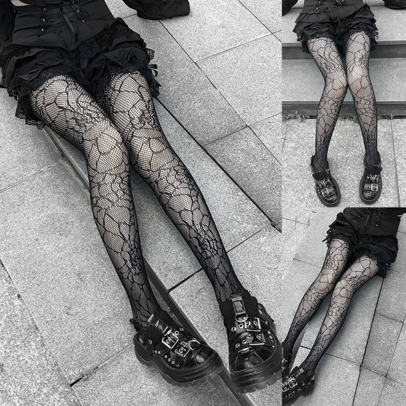 Gothic Punk Women Black Mesh Fishnet Pantyhose Web Patterned Tights Stockings Lingerie Halloween Fancy Dress Costume