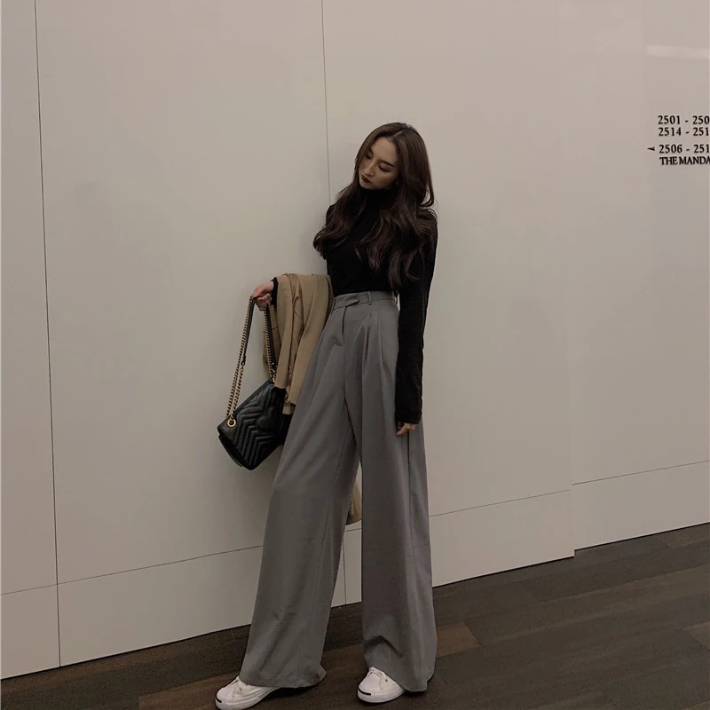 2022 Spring Suit Pants Female Solid Wide Leg Pants Women Full Length Pants Ladies High Quality simple Casual Straight Pants