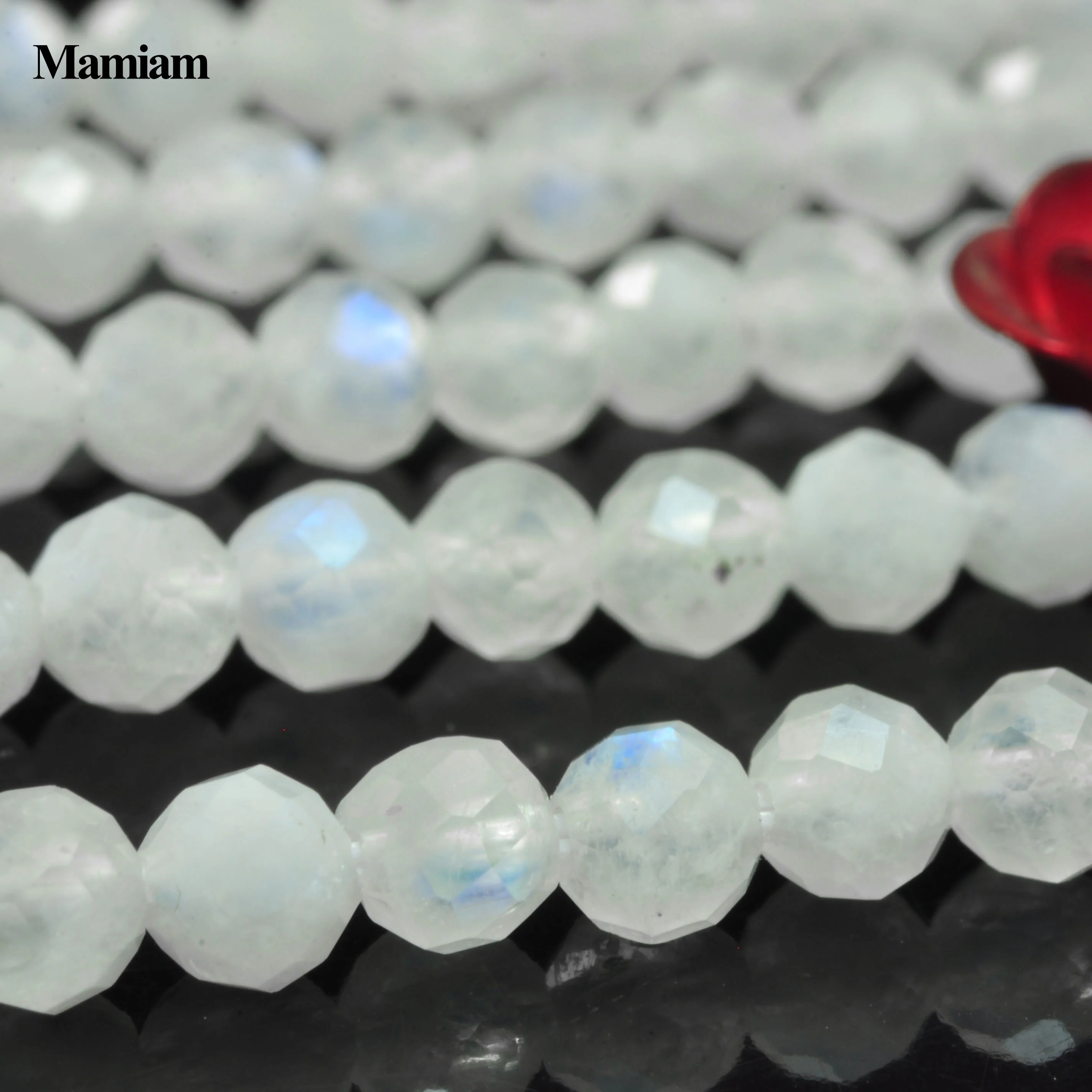 Mamiam Natural Blue Rainbow Moonstone Faceted Round Beads 2-4mm Smooth Stone Diy Bracelet Necklace Jewelry Making Gift Design