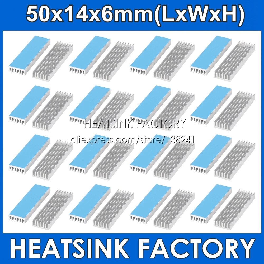 50x14x6mm Heatsink Cooling Fin Radiator Aluminum Cooler Heat Sink With Thermal Tape for LED, Power IC Transistor