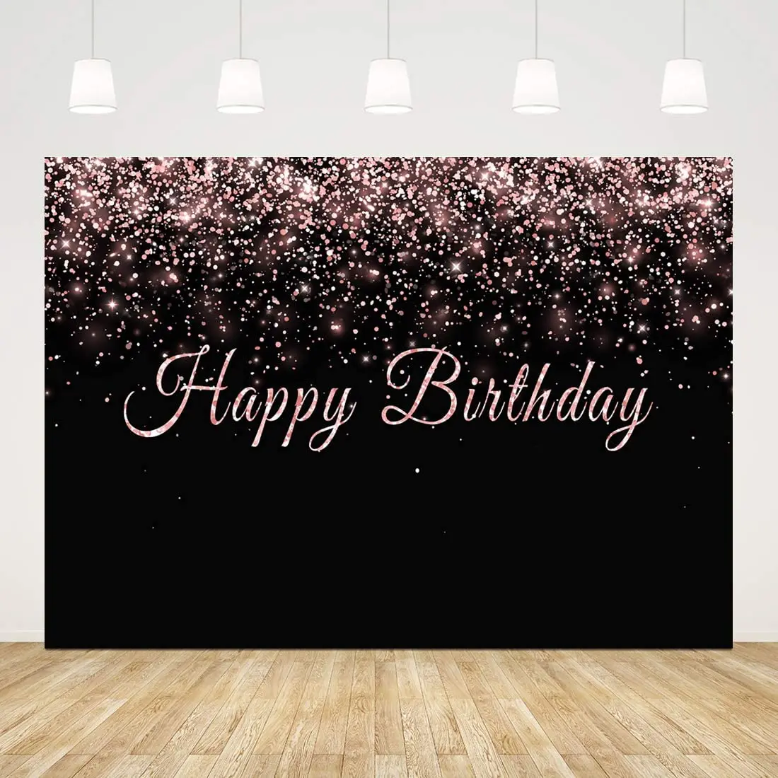 Photography Backdrop Black And Rose Gold Pink For Adult Teens Girls Happy Birthday Party Decor Background Cake Table Banner