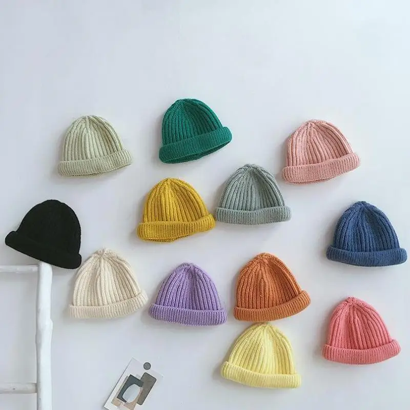 Candy Color Kids Hat For Girls Boys Autumn Winter Baby Beanie Kids Cap Elastic Warm Knitted Children Hats Solid Color Baby Hat