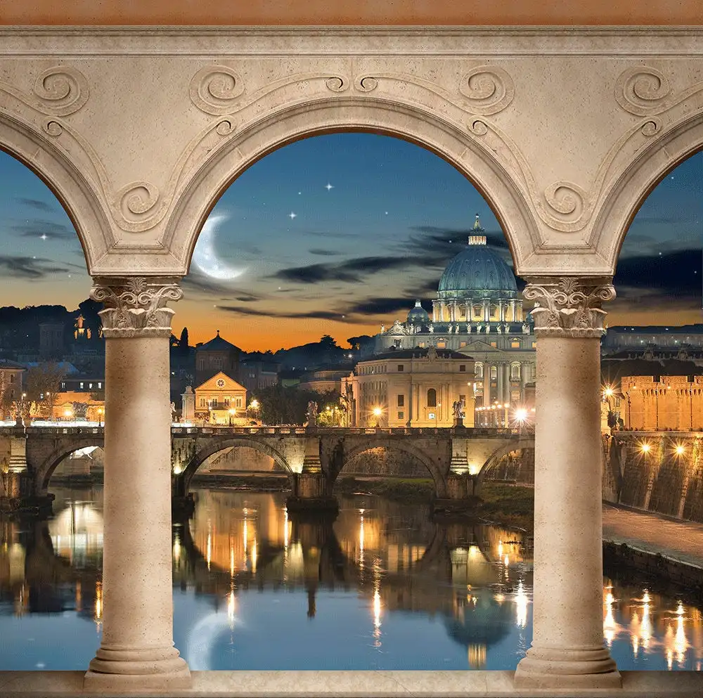 rome custom arch column crescent moon river city building backdrops Vinyl cloth  Computer print wedding background