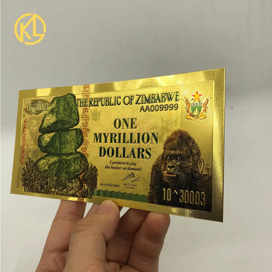 100-1000 pcs Zimbabwe Banknotes one Myrillion Dollars 24K Gold Banknote with UV Light for souvenir and collection gifts