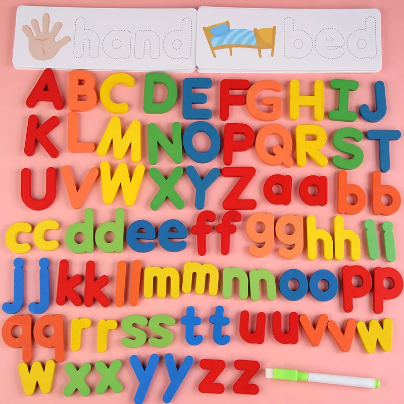 New Kids Wooden Alphabet Letter Learning Cards Set Word Spelling Practice Game Toy English Letters Spelling Card Word Toys