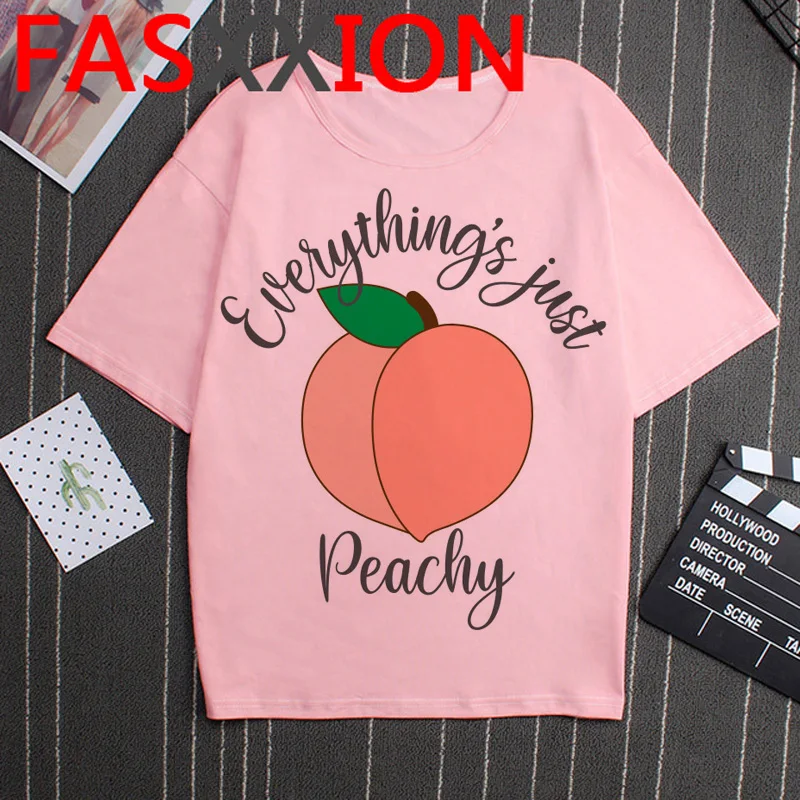 Kawaii Peach T Shirt Women Small Fresh Peach Juice T-shirt Funny Cartoon Peachy Graphic Tshirt  Unisex Aesthetic Female