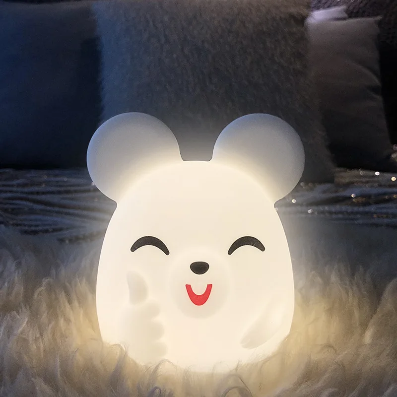 Criativo presente colorido mouse silicone luz da noite bonito dos desenhos animados quarto cabeceira 3 aaa pat com dormir lâmpada de mesa