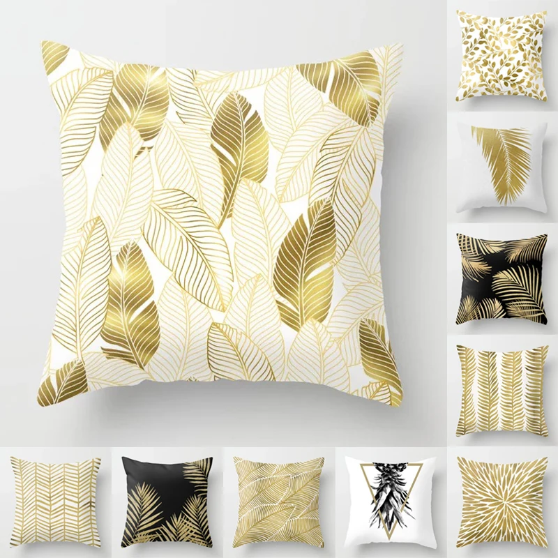 Cushion Cover 45*45cm Golden Leaves Soft Peach Skin Cashmere Throw Pillow Cover Sofa Pillowcase Merry Christmas Home Decor