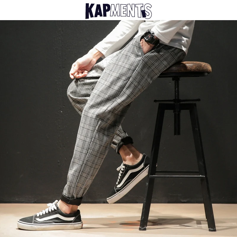 KAPMENTS Japanese Streetwear Plaid Pants Men Joggers 2023 Mens Casual Straight Harem Pants Male Korean Casual Trousers Pants 5XL