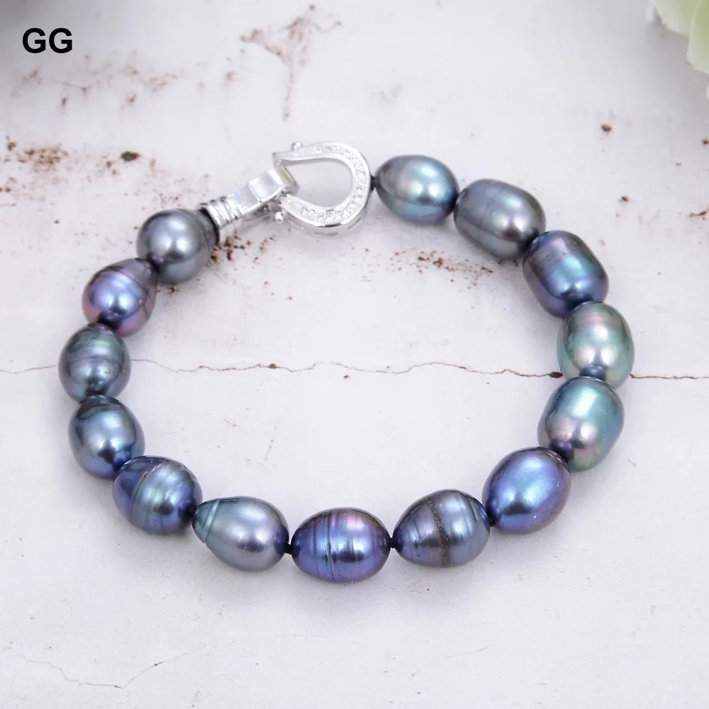 GG 8\'\' 10x12mm Natural Pearl Pink White Gray Black Purple Rice Pearl Bracelet Handmade For Women