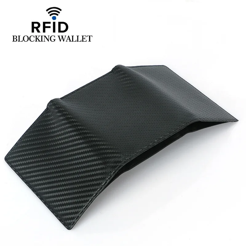 

New Carbon Fiber Slim Credit Card Holder Thin RFID Tri-fold Wallets PU Leather Driver License Cover Holder For Men Card Wallet