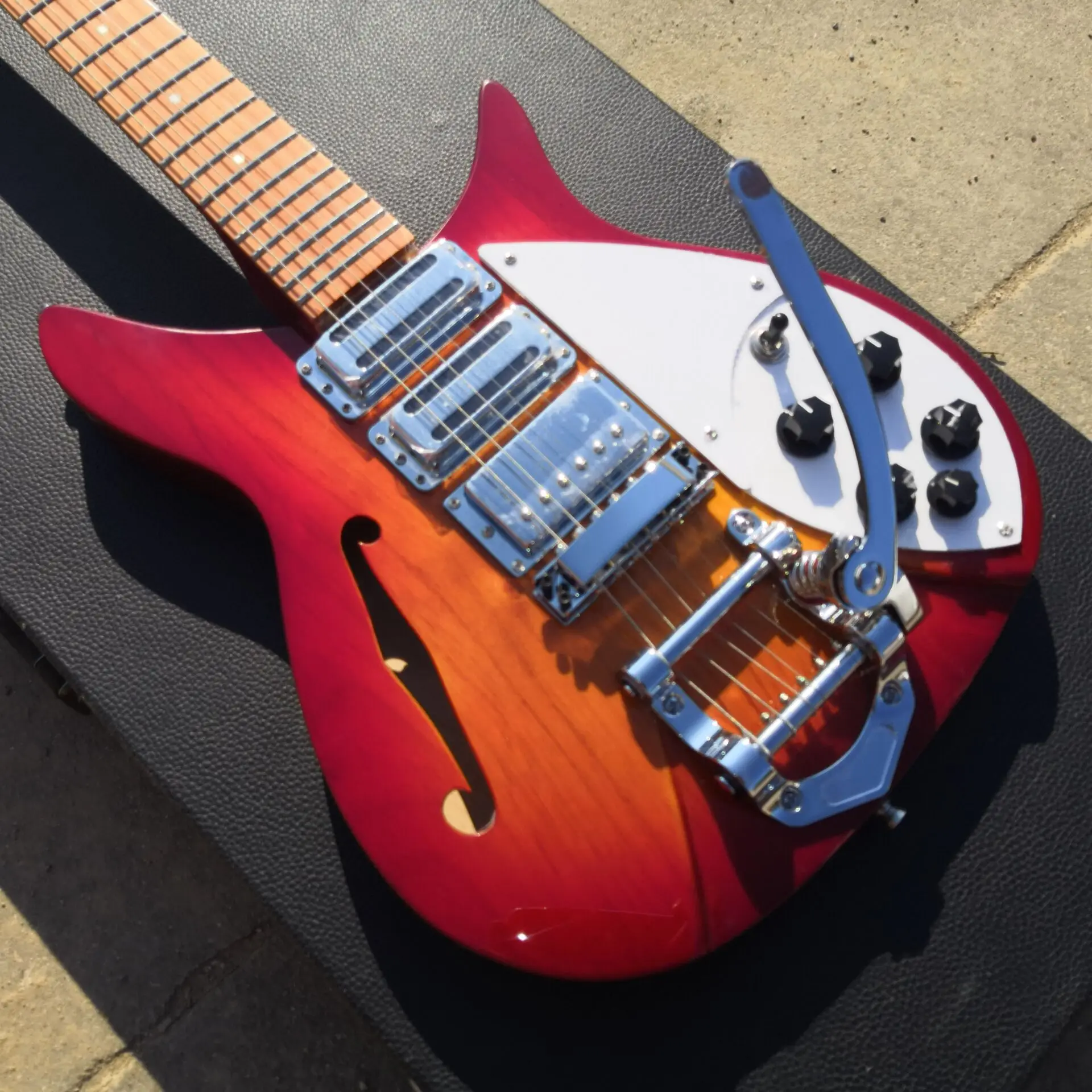 325 electric guitar cherry red body with f hole, 34 inch free delivery