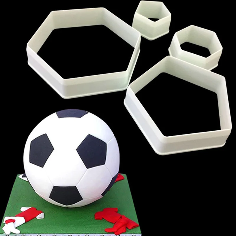 4 Sizes Hexagon Football Soccer Ball Plastic Cookie Cutter Sugar Fondant Cake Decoration Mold Kitchen Accessories Hot