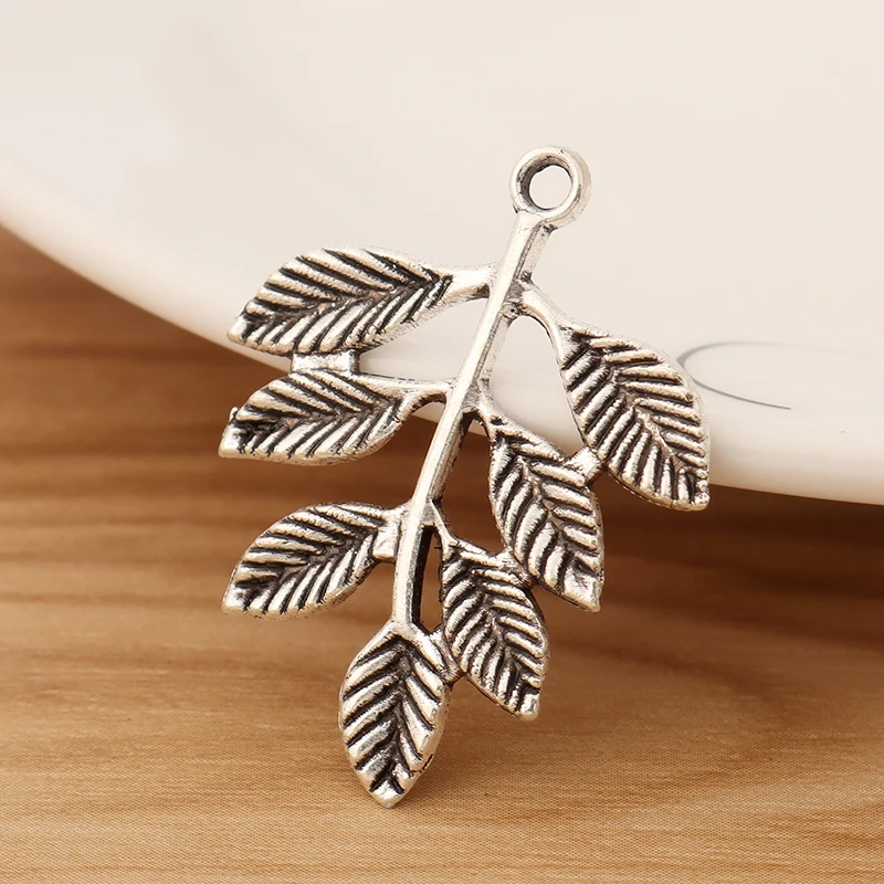 20 Pieces Tibetan Silver Branch Leaf Charms Pendants for DIY Jewellery Making Findings Accessories 35x28mm