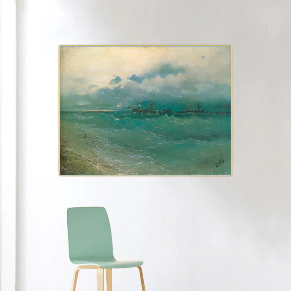 

Citon Ivan Aivazovsky《The ships on rough sea,sunrise》Canvas Art Oil Painting Artwork Picture Wall Decor Home Interior Decoration