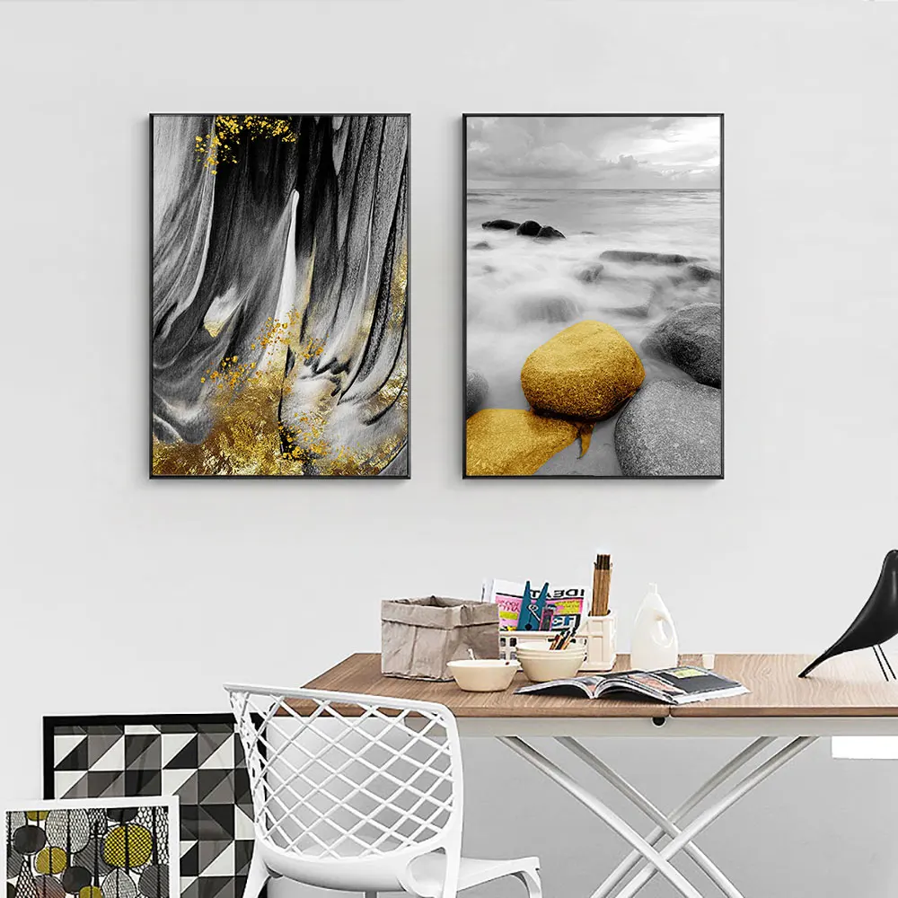 

Scenery Golden Stone Water and Sky Canvas Painting Wall Art Nordic Posters and Prints Wall Pictures for Living Room Decoration