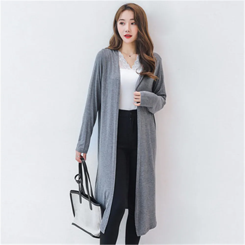 2024 Autumn Women Modal Long Cardigan Ladies Solid Color Shawl Outerwear Female Sweater Cardigans Women Casual Loose Thin Coat