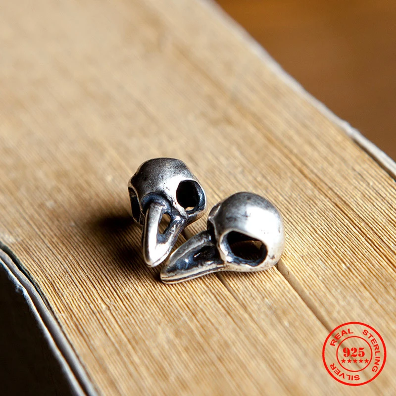 MKENDN-pendientes de estilo gótico 3D, joyería oscura de Plata de Ley 925, Retro, Calavera, Cuervo, pájaro