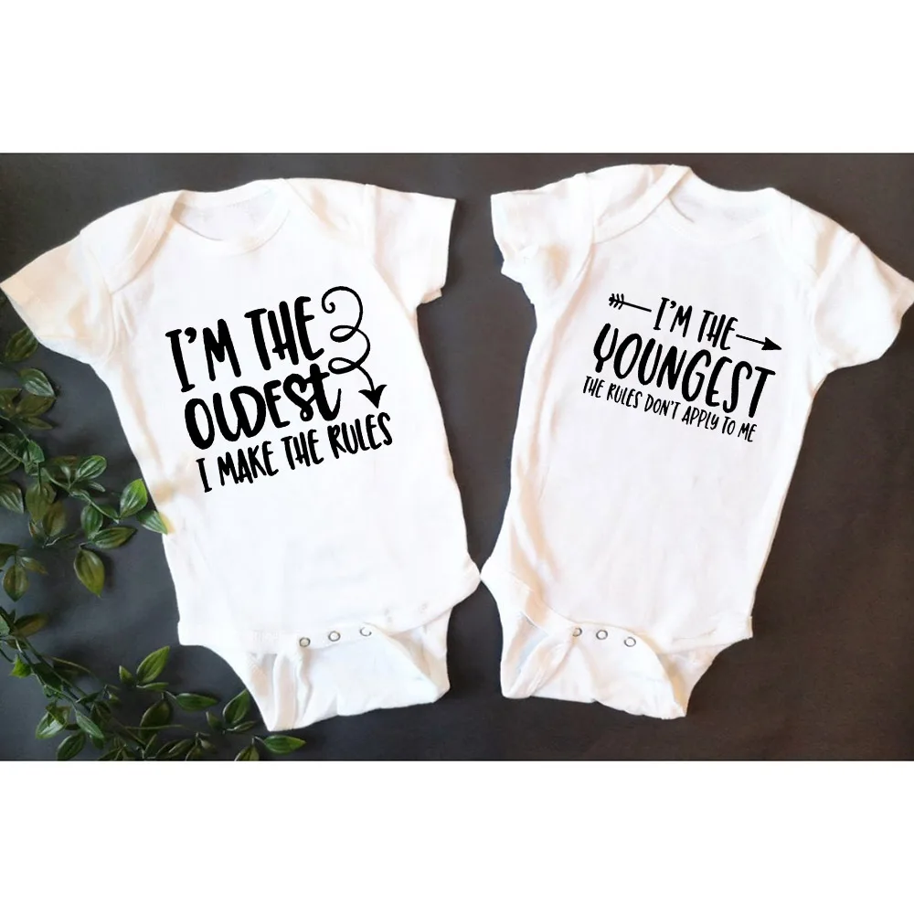 Baby Twins Outfit I'm The Oldest I'm The Youngest Funny Twins  Clothes Twin Babies Cute Bodysuit for Twins Drop Shipping