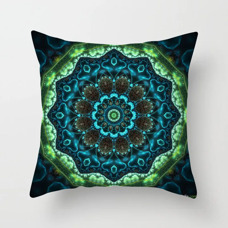 Fresh Blue Green Modern Nordic Polyester Pillow Cushion Cover Geometric Mandala Creative Images Print Throw Pillow Case Sofa Car