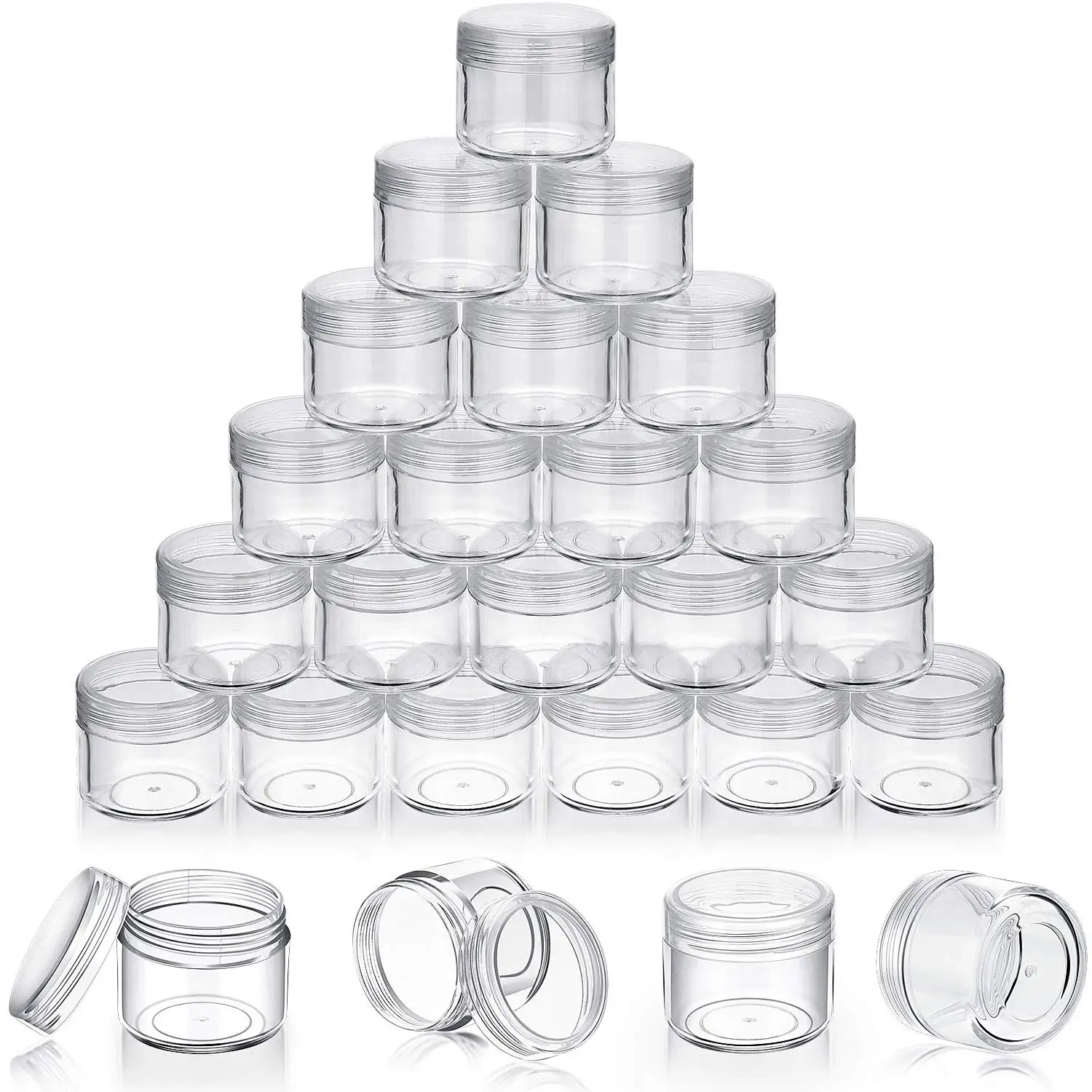 50pcs 20g Mini vasetti da viaggio vuoti in plastica trasparente con coperchi contenitori per campioni cosmetici rotondi per la conservazione di creme rossetti