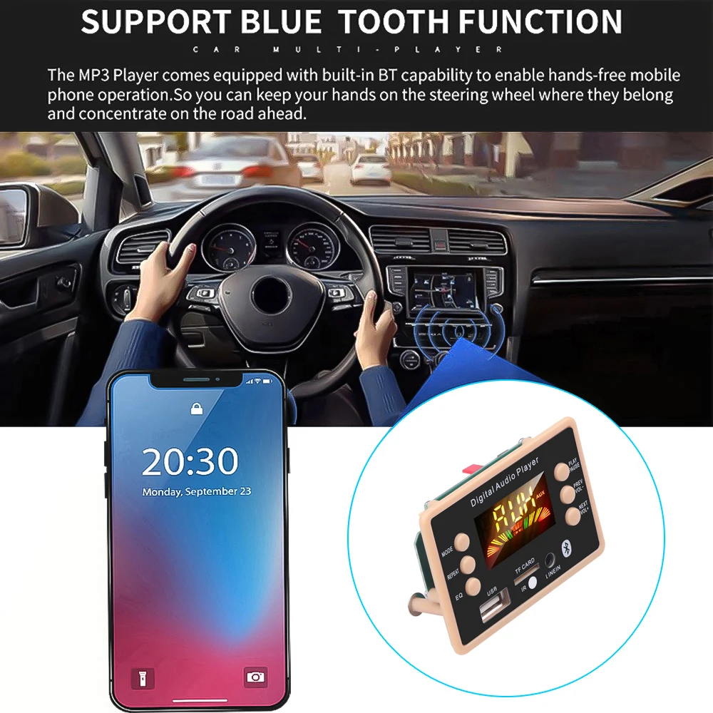 5V 12V MP3 Player Bluetooth 5.0 Decoder Board Module Car Radio Support WMA WAV TF Card Slot / USB / FM Remote Board Module