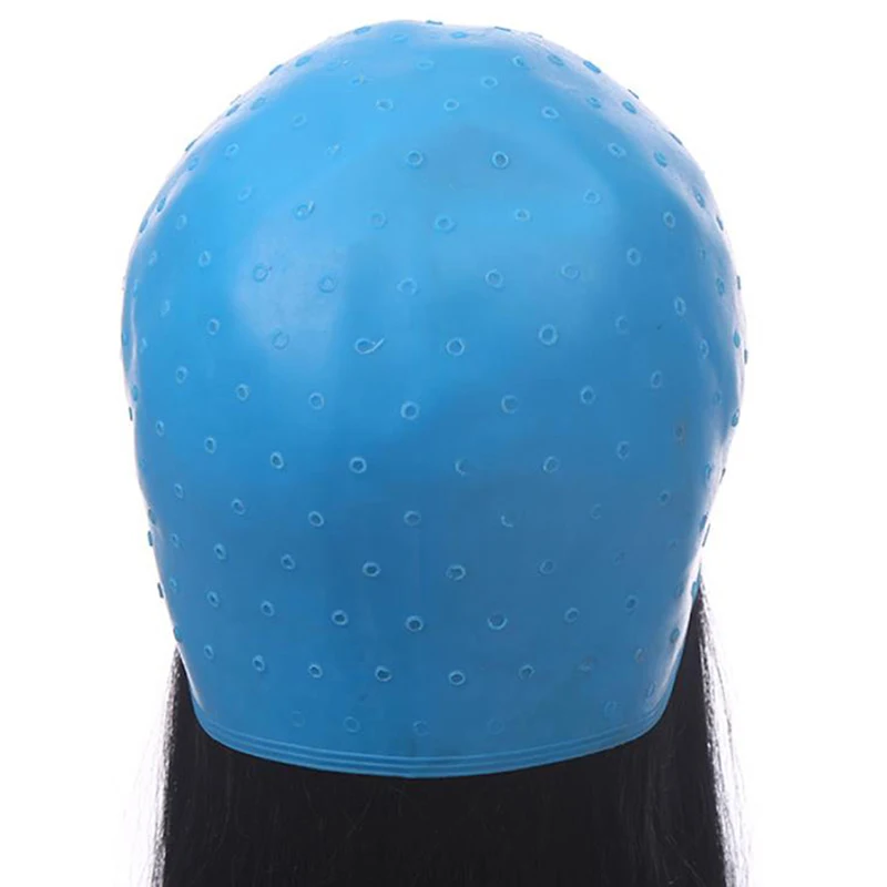 Gorro de silicona reutilizable para teñir el cabello, accesorio profesional para teñir el cabello, con aguja, azul