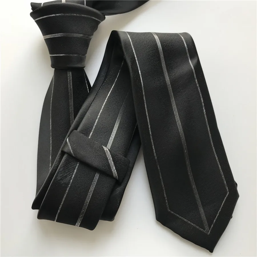 Men's Ties Jacquard Woven Neck Tie Unique Panel Neckties Gentlemen Black Cravat with Silver Stripes