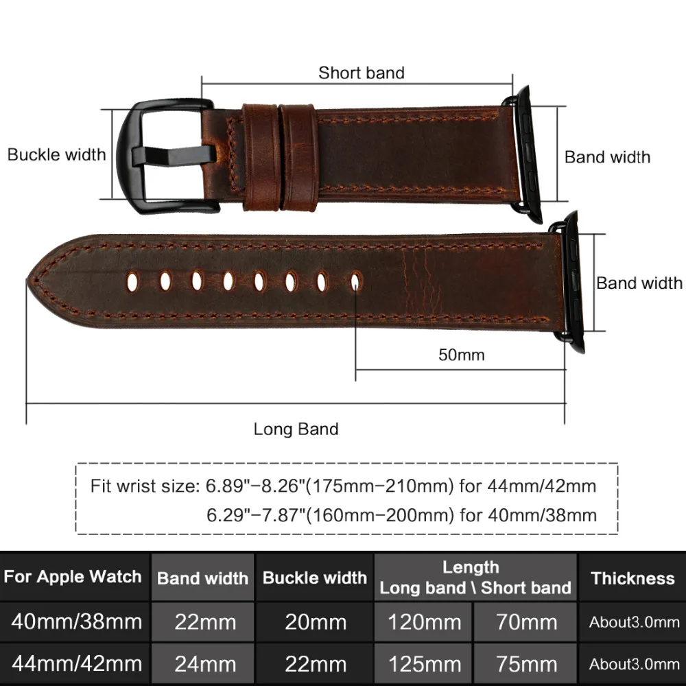 MAIKES Watch Accessories Genuine Leather For Apple Watch Band 45mm 44mm 41mm 38mm For iWatch Bands Series 7 6 5 4 Watch Strap