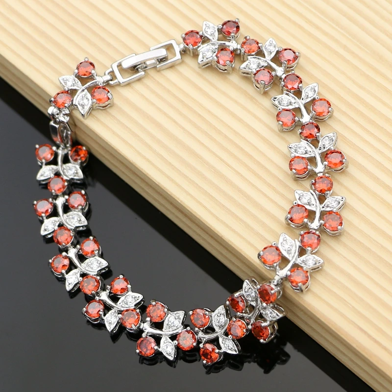 Red Garnet Beads 925 Sterling Silver Jewelry Sets for Women Wedding Bohemian Earrings with Stone Necklace Set Dropshipping